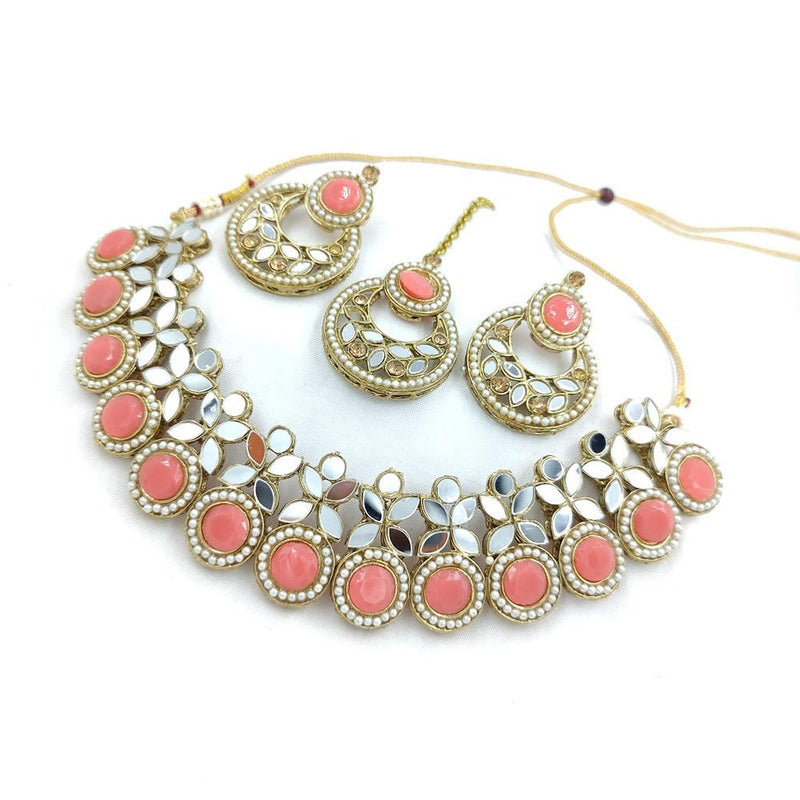 Akruti Collection Gold Plated Pota Stone And Mirror Necklace Set