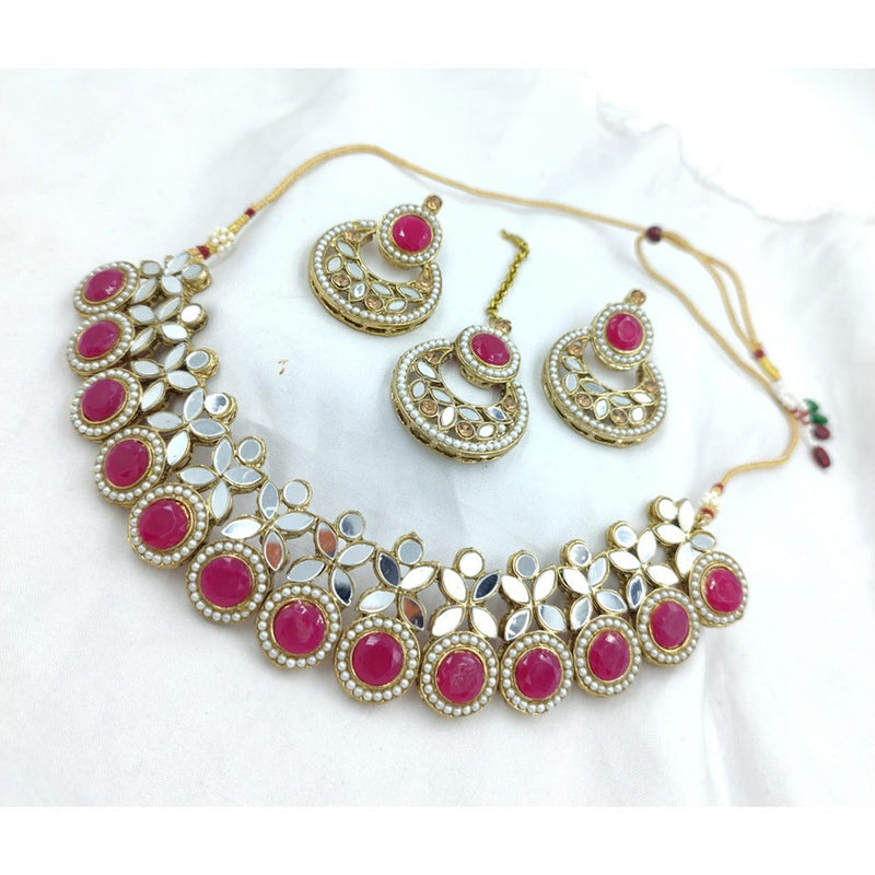 Akruti Collection Gold Plated Pota Stone And Mirror Necklace Set