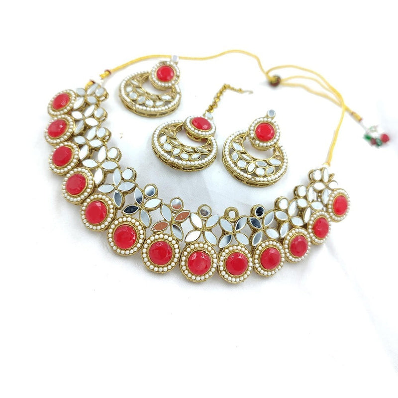 Akruti Collection Gold Plated Pota Stone And Mirror Necklace Set