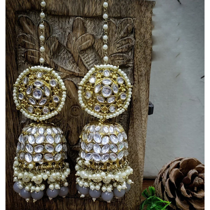 Akruti Collection Gold Plated Kundan Stone Pearl And Beads Kanchain Jhumki Earrings