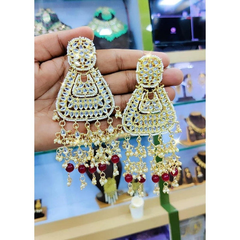 Akruti Collection Gold Plated Kundan Stone And Beads Dangler Earrings