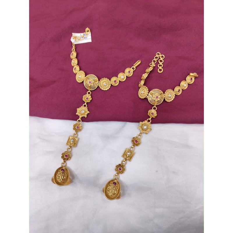 Akruti Collection Gold Plated Pota Stone Hand Harness