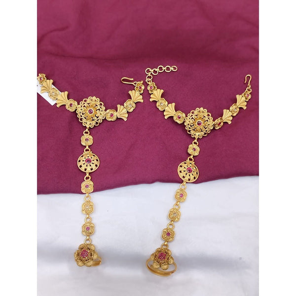 Akruti Collection Gold Plated Pota Stone Hand Harness