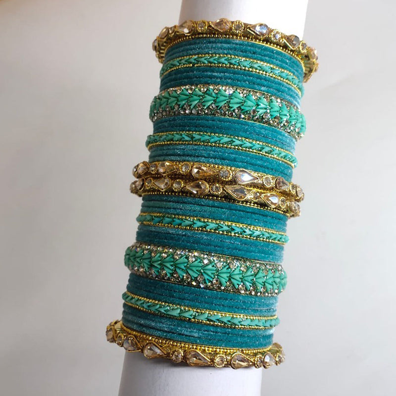 Akruti Collection Gold Plated Crystal Stone And Velvet Bangle Set