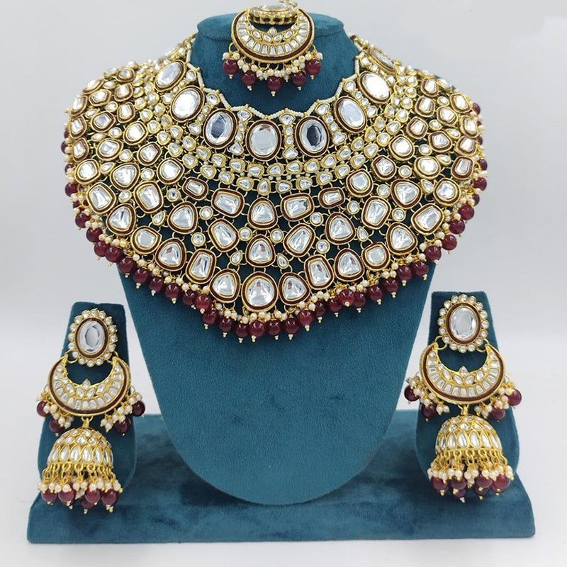 Akruti Collection Gold Plated Kundan Stone And Pearl Choker Necklace Set