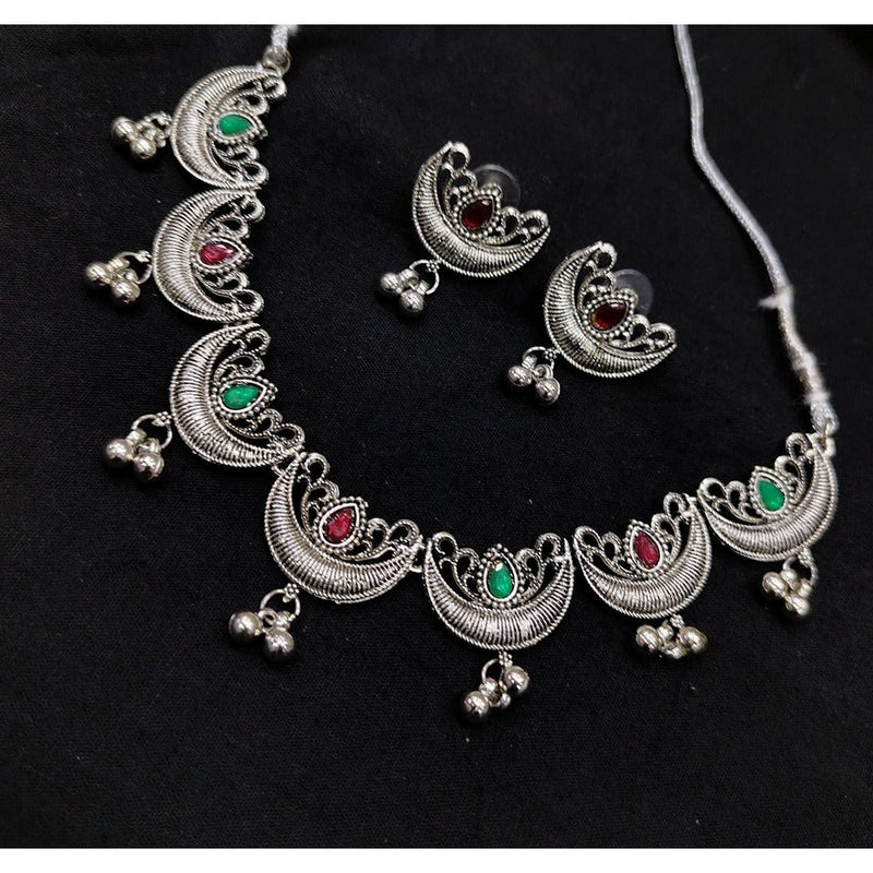 Akruti Collection Oxidised Plated Pota Stone Necklace Set