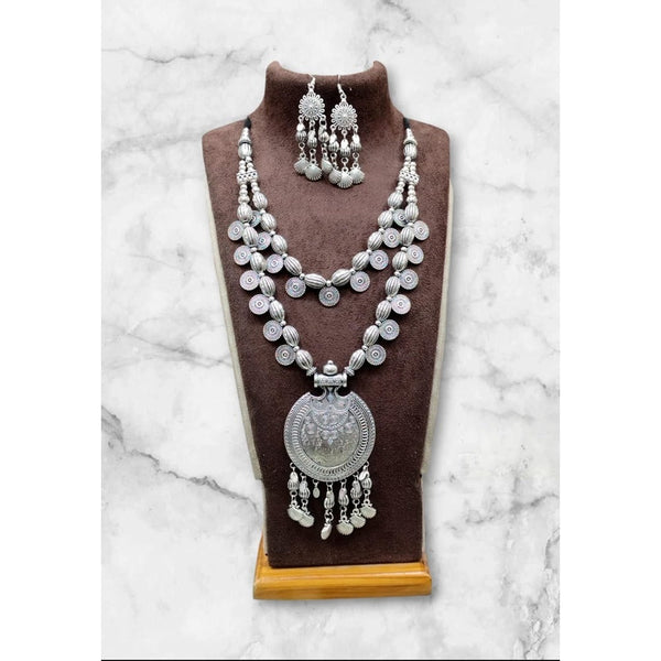 Akruti Collection Oxidised Plated Double Layer Necklace Set