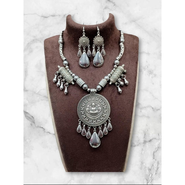 Akruti Collection Oxidised Plated Temple Necklace Set