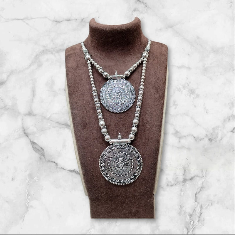 Akruti Collection Oxidised Plated Double Layer Necklace Set