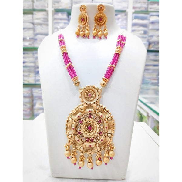 Akruti Collection Gold Plated Kundan Stone And Pearls Long Necklace Set