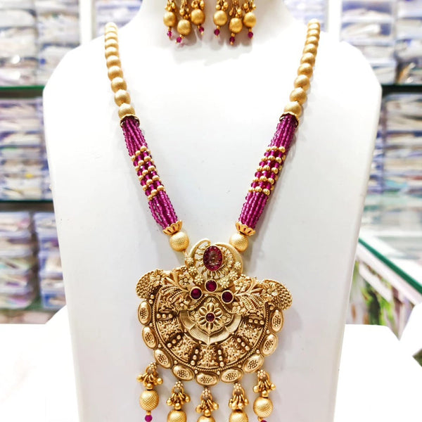 Akruti Collection Gold Plated Kundan Stone And Pearls Long Necklace Set