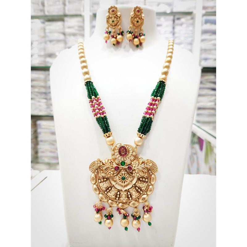 Akruti Collection Gold Plated Kundan Stone And Pearls Long Necklace Set