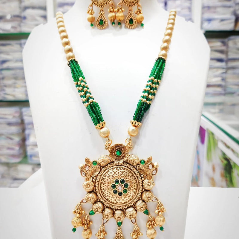 Akruti Collection Gold Plated Kundan Stone And Pearls Long Necklace Set