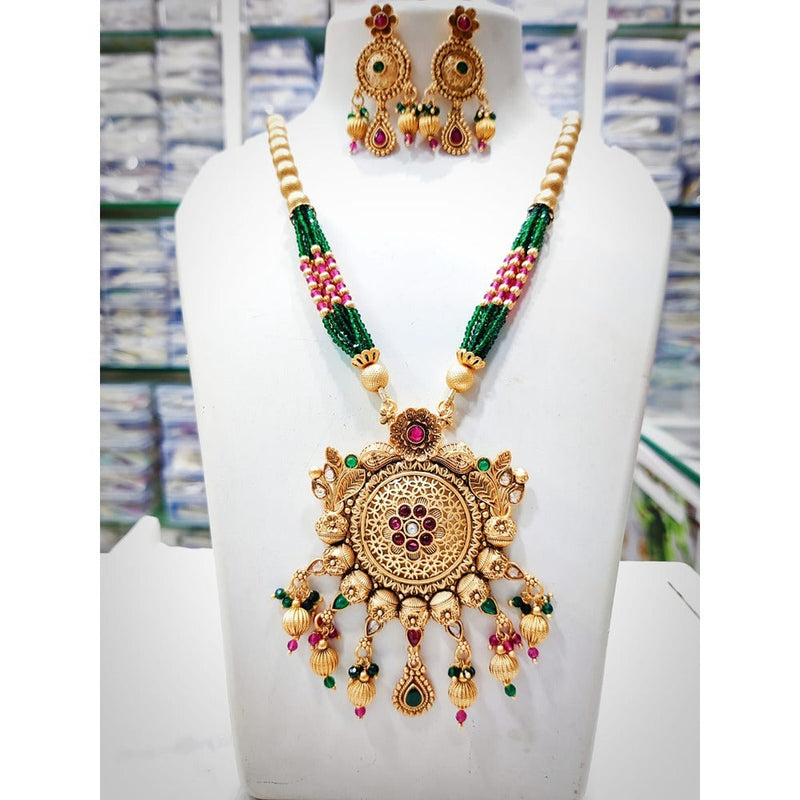 Akruti Collection Gold Plated Kundan Stone And Pearls Long Necklace Set