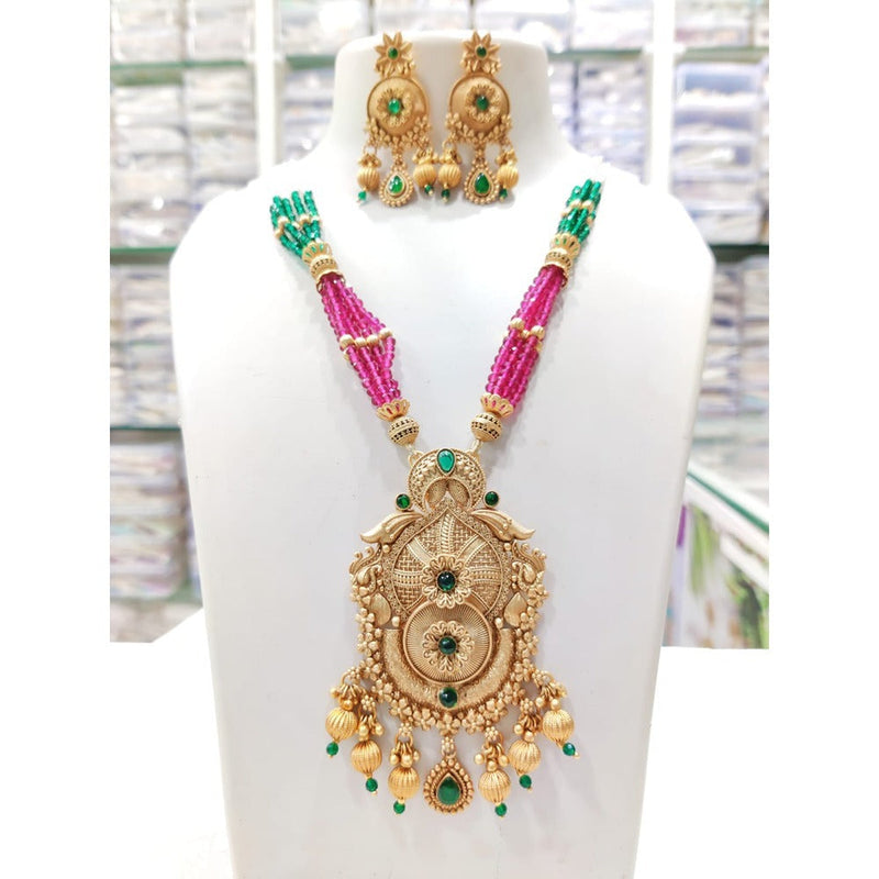 Akruti Collection Gold Plated Kundan Stone And Pearls Long Necklace Set