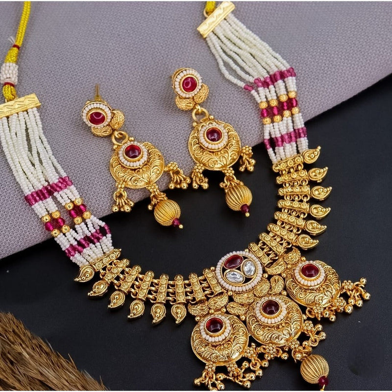 Akruti Collection Gold Plated Kundan Stone And Meenakari Pearls Necklace Set