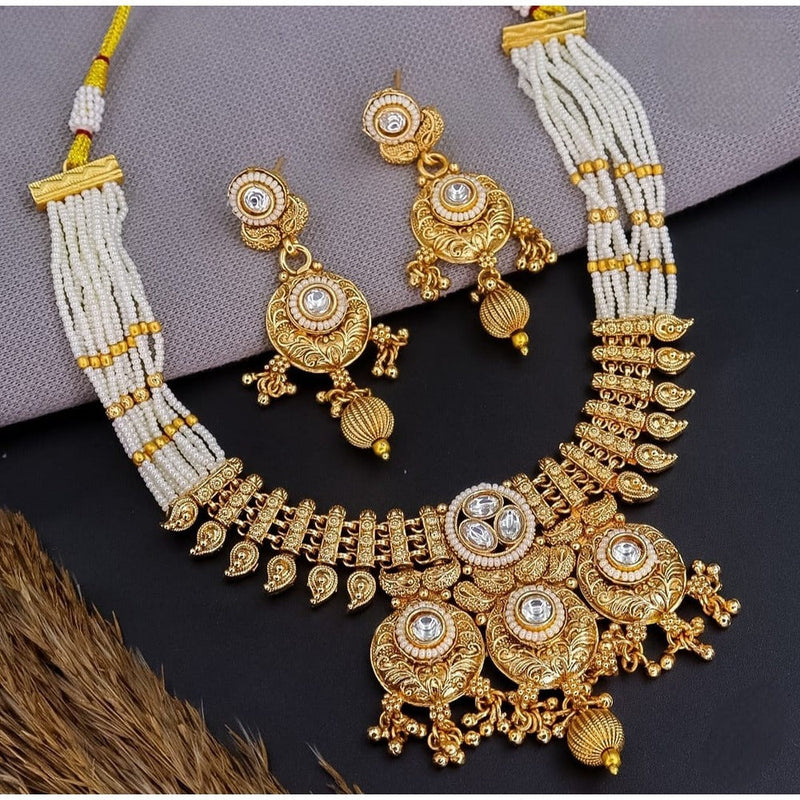 Akruti Collection Gold Plated Kundan Stone And Meenakari Pearls Necklace Set