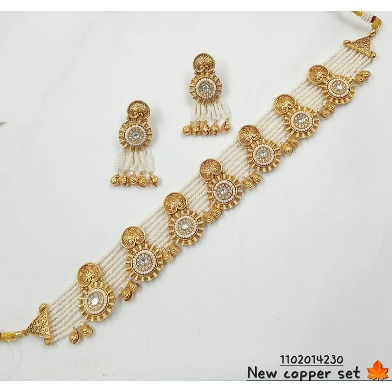 Akruti Collection Gold Plated Kundan Stone And Meenakari Pearls Necklace Set