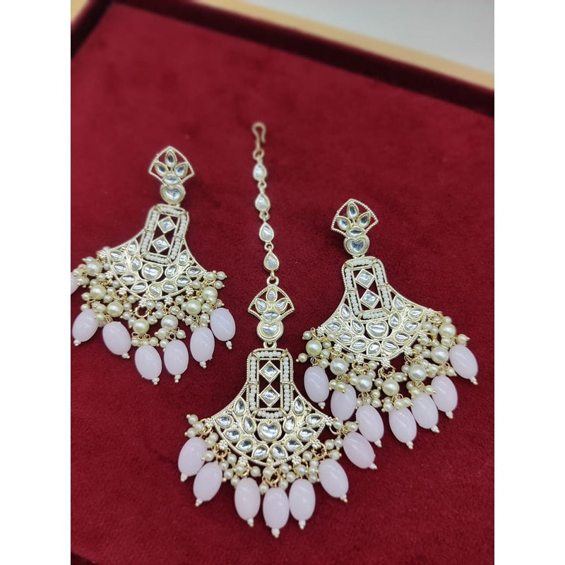 Akruti Collection Gold Plated Kundan Stone And Pearls Earrings With Maangtikka