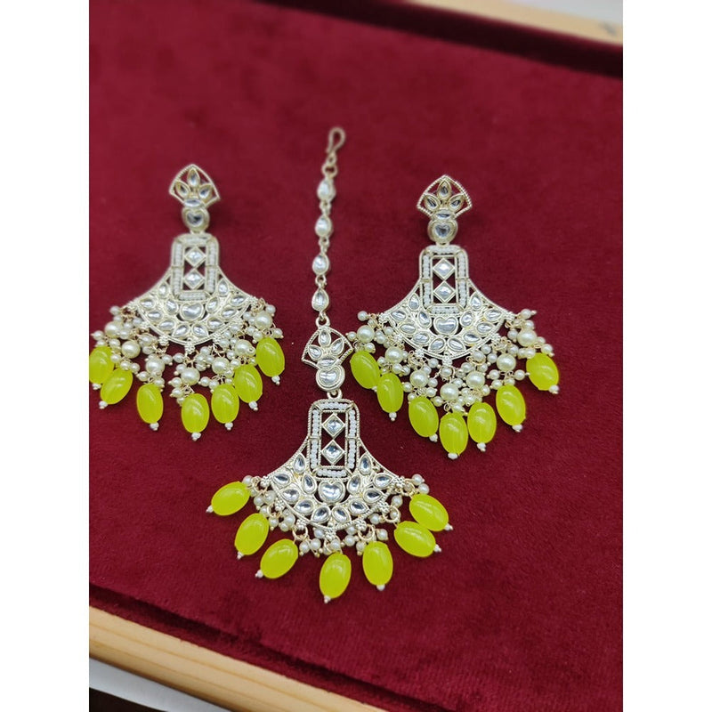 Akruti Collection Gold Plated Kundan Stone And Pearls Earrings With Maangtikka