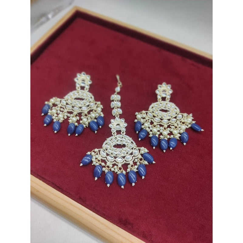 Akruti Collection Gold Plated Kundan Stone And Pearls Earrings With Maangtikka