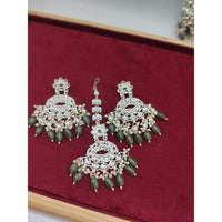 Akruti Collection Gold Plated Kundan Stone And Pearls Earrings With Maangtikka