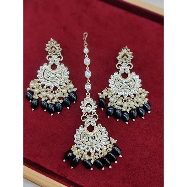 Akruti Collection Gold Plated Kundan Stone And Pearls Earrings With Maangtikka