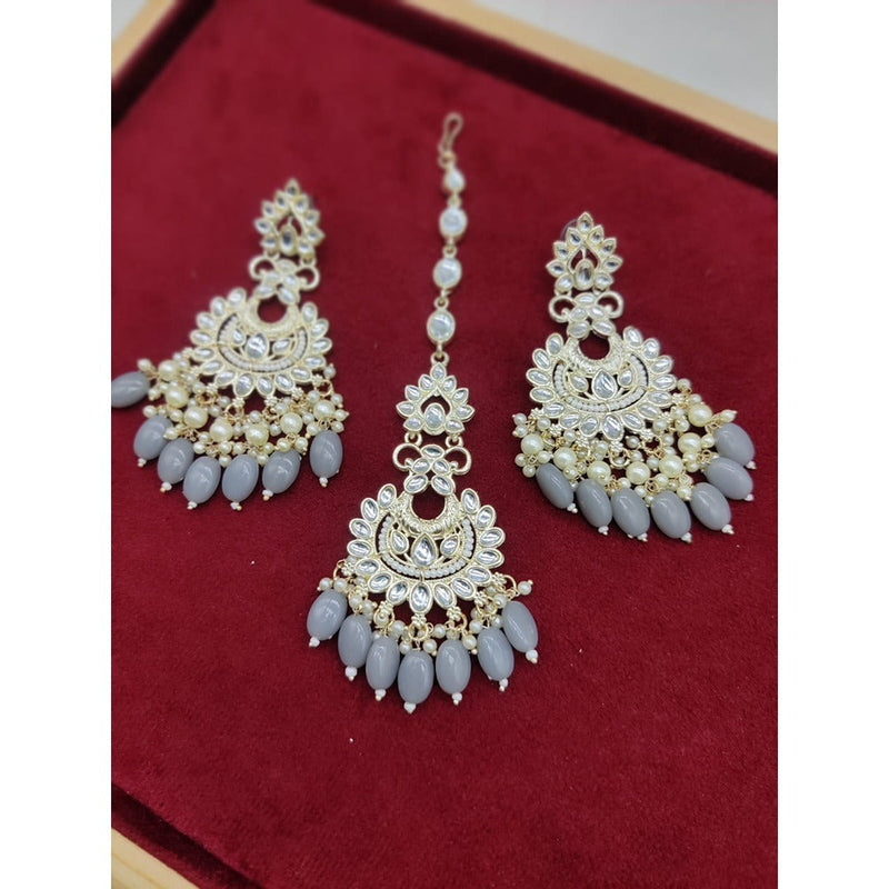 Akruti Collection Gold Plated Kundan Stone And Pearls Earrings With Maangtikka