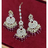 Akruti Collection Gold Plated Kundan Stone And Pearls Earrings With Maangtikka