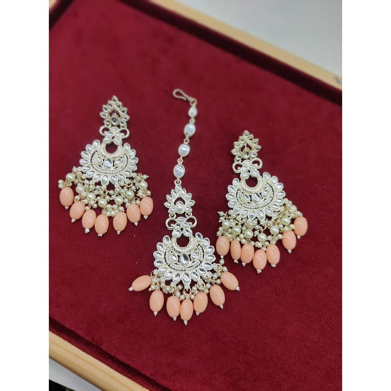 Akruti Collection Gold Plated Kundan Stone And Pearls Earrings With Maangtikka