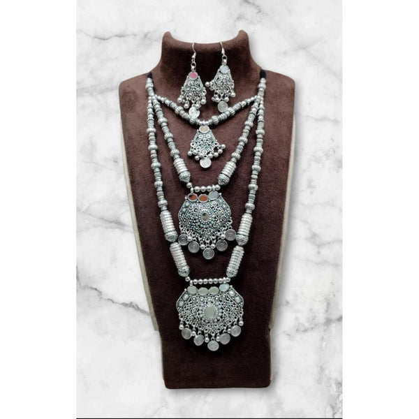 Akruti Collection Oxidised  Plated Long mirror Necklace Set