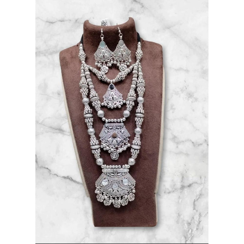 Akruti Collection Oxidised  Plated Long mirror Necklace Set