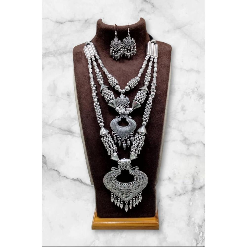 Akruti Collection Oxidised  Plated Long Necklace Set