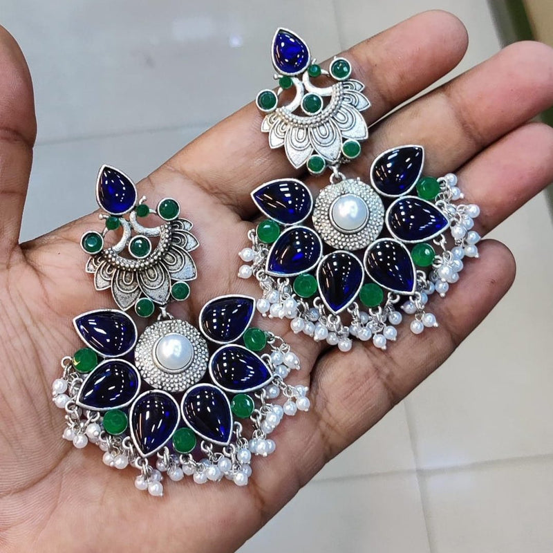 Akruti Collection Oxidised Plated Kundan stone And Pearl Dangler Earrings