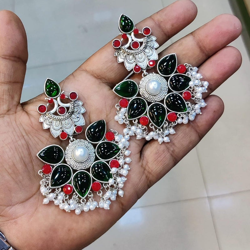 Akruti Collection Oxidised Plated Kundan stone And Pearl Dangler Earrings