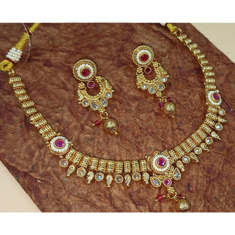 Akruti Collection Gold Plated Pota Stone And Pearls Necklace Set