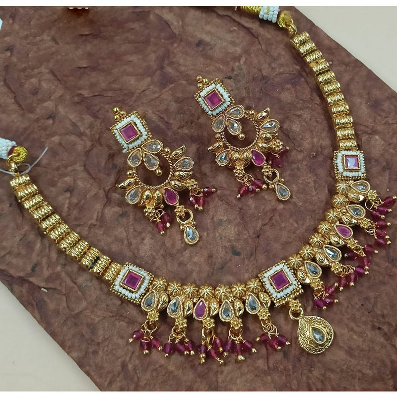 Akruti Collection Gold Plated Pota Stone And Pearls Necklace Set