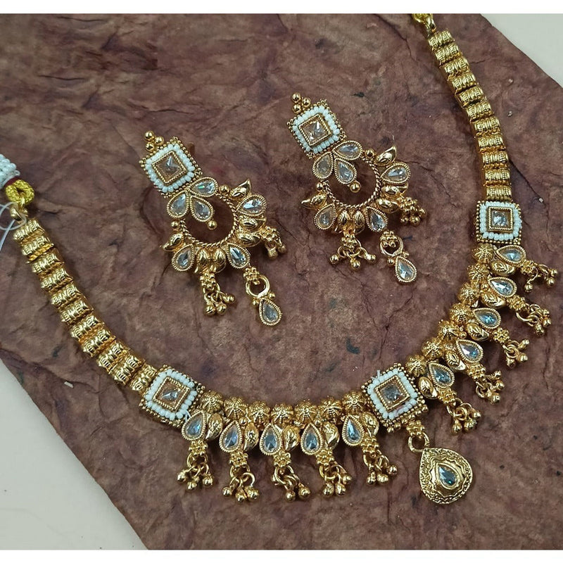 Akruti Collection Gold Plated Pota Stone And Pearls Necklace Set