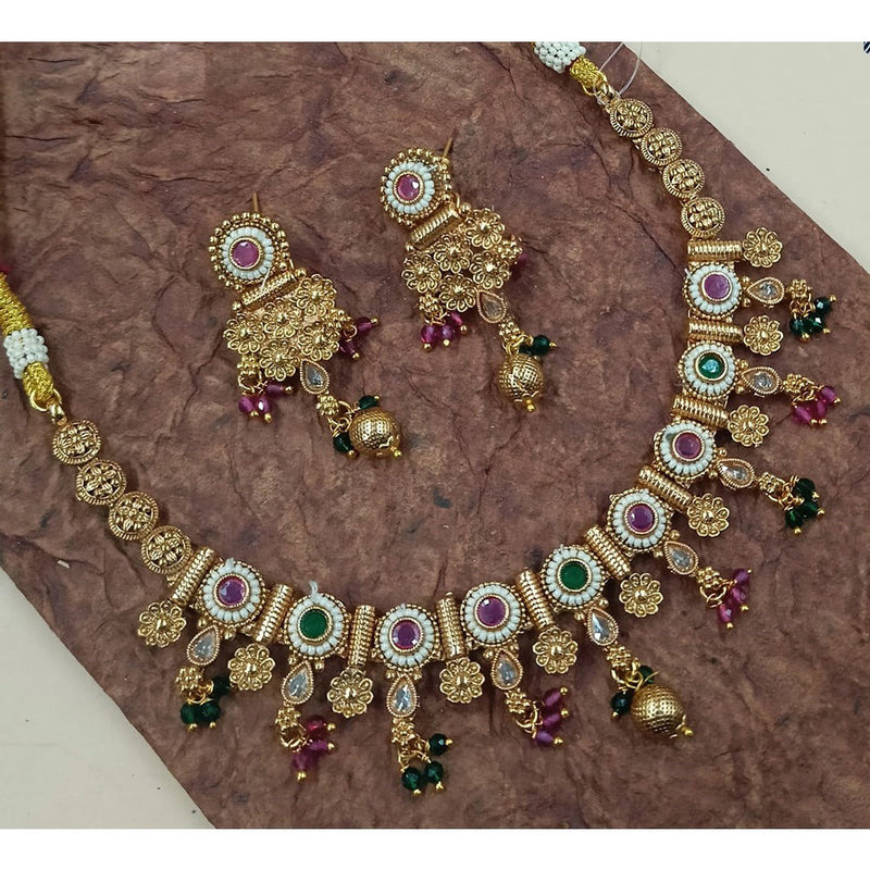 Akruti Collection Gold Plated Pota Stone And Pearls Necklace Set