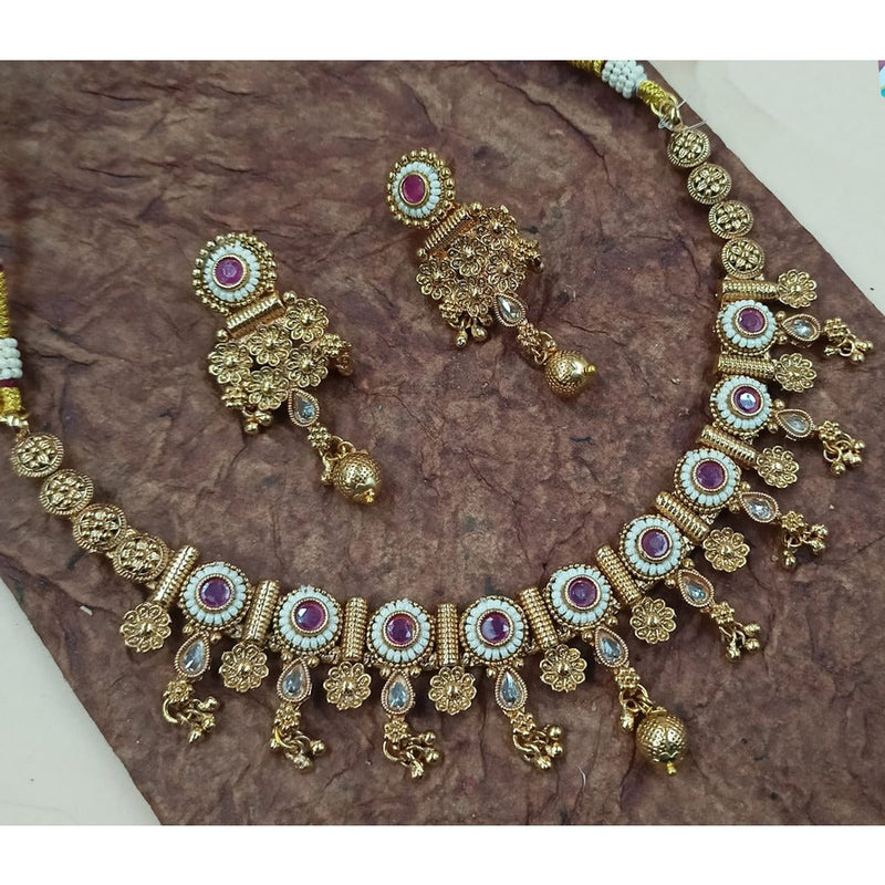 Akruti Collection Gold Plated Pota Stone And Pearls Necklace Set