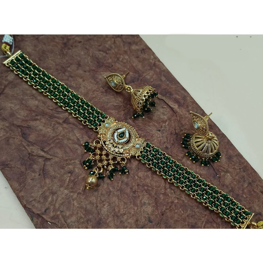 Akruti Collection Gold Plated Pota Stone And Pearls Choker Necklace Set