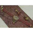 Akruti Collection Gold Plated Pota Stone And Pearls Choker Necklace Set