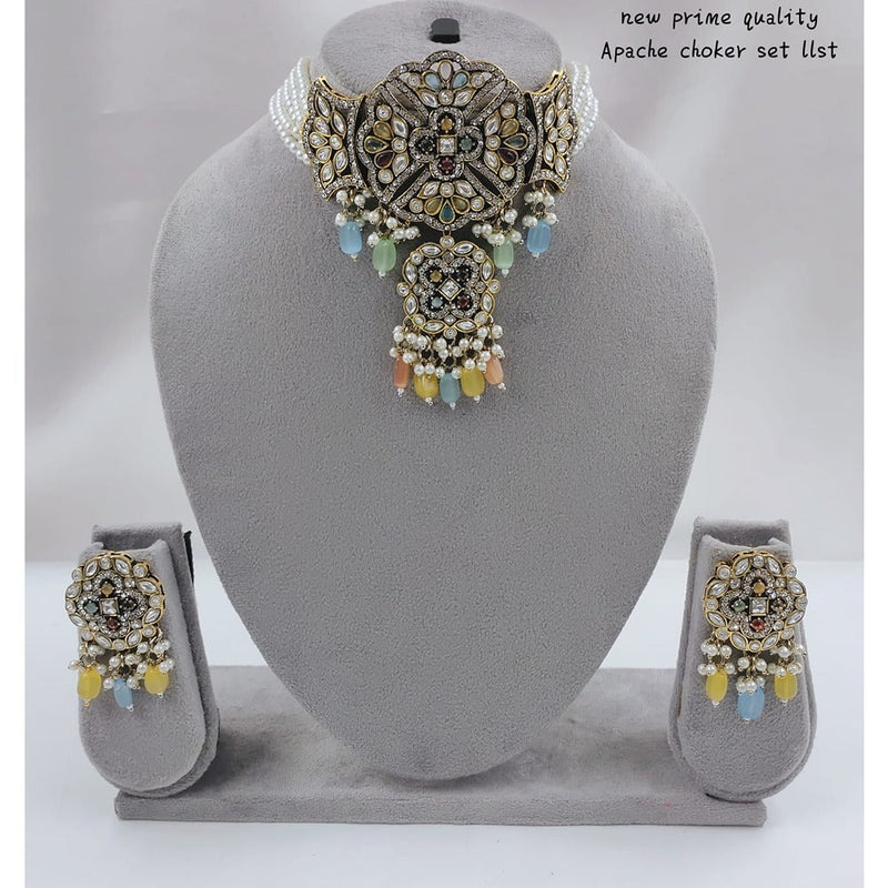 Akruti Collection Gold Plated  Kundan Stone And Beads Choker Necklace Set