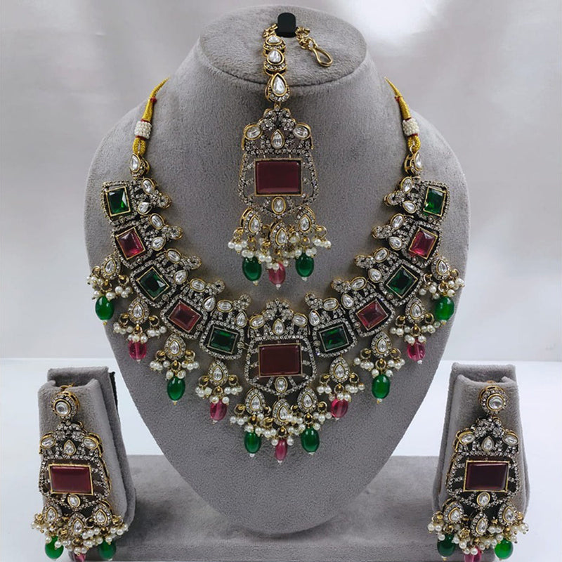 Akruti Collection Gold Plated Kundan Stone And Beads Necklace Set