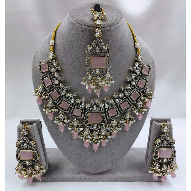 Akruti Collection Gold Plated Kundan Stone And Beads Necklace Set