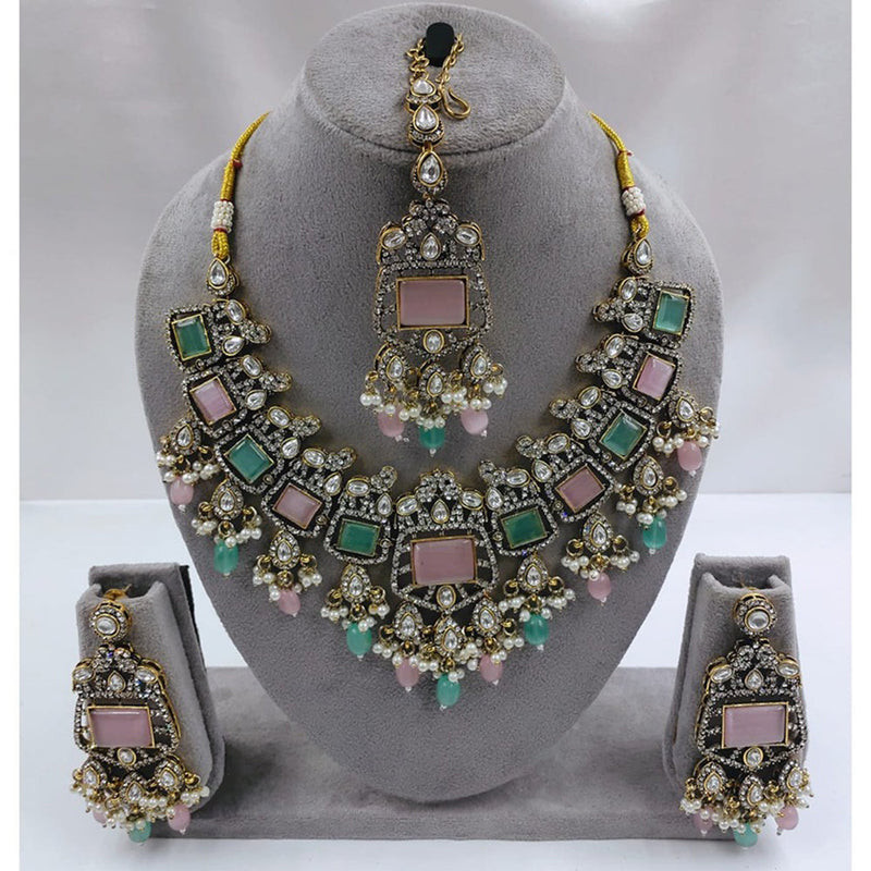 Akruti Collection Gold Plated Kundan Stone And Beads Necklace Set