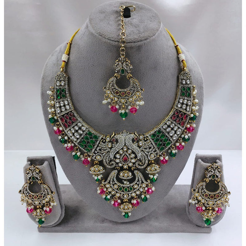 Akruti Collection Gold Plated Kundan Stone And Beads Necklace Set