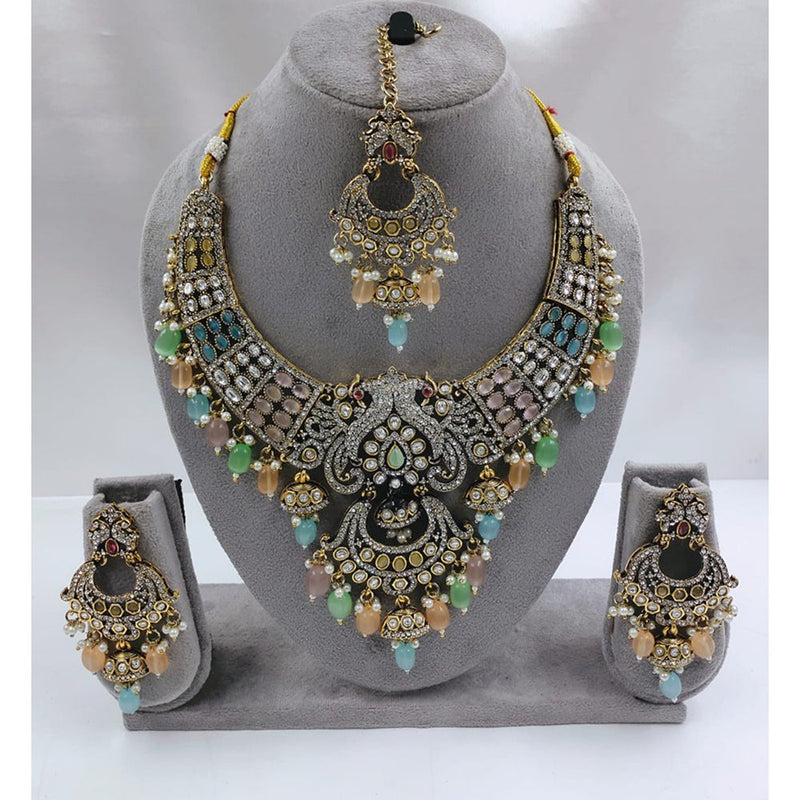 Akruti Collection Gold Plated Kundan Stone And Beads Necklace Set