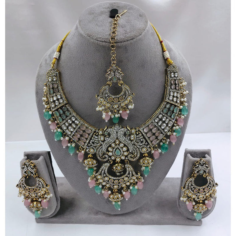 Akruti Collection Gold Plated Kundan Stone And Beads Necklace Set