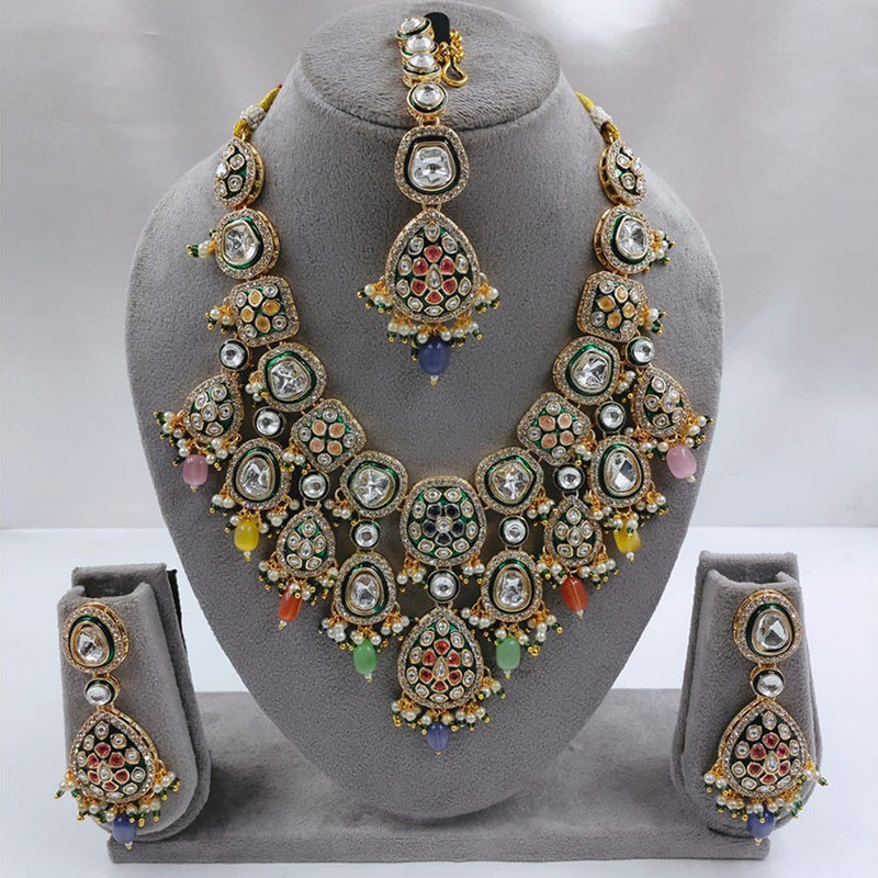 Akruti Collection Gold Plated Kundan Stone And Beads Necklace Set